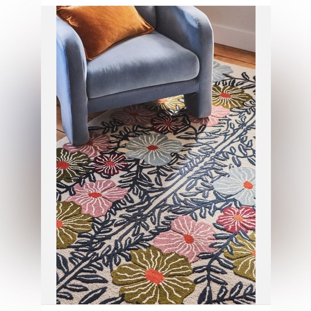 Anthropologie McKenzie Parrott Wool Tufted Bloom Rug - Picture 2 of 11